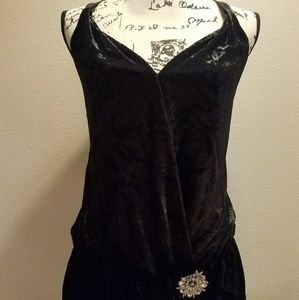 Velvet and satin V neck tank top